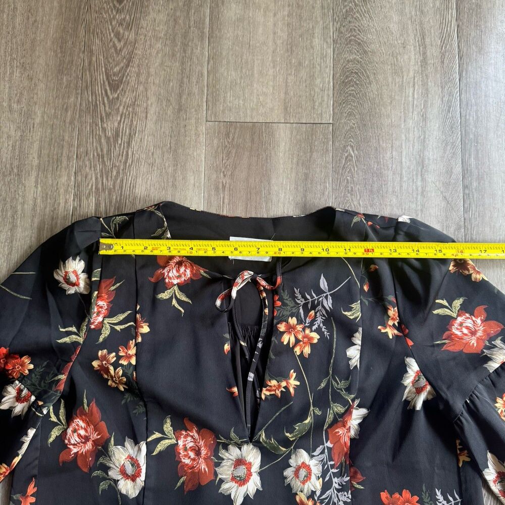 Love + Harmony Dress Oversized Sz M L Black Floral Ruffle Mini Boho Chic Cottage - Picture 15 of 16